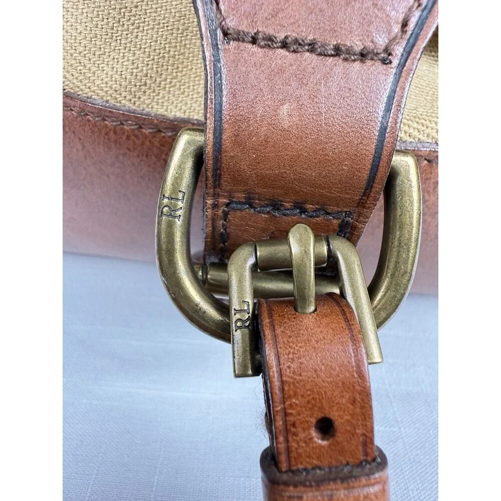 Polo Ralph Lauren Duffle Bag Safari XL Tan Cognac Canvas Leather  (23 x 12 x 10)